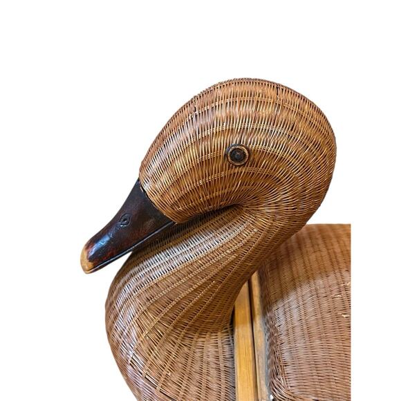 Vtg Shanghai Handicrafts Wicker Bamboo Duck Woven Basket Storage 1960s 14x9” - Picture 4 of 12